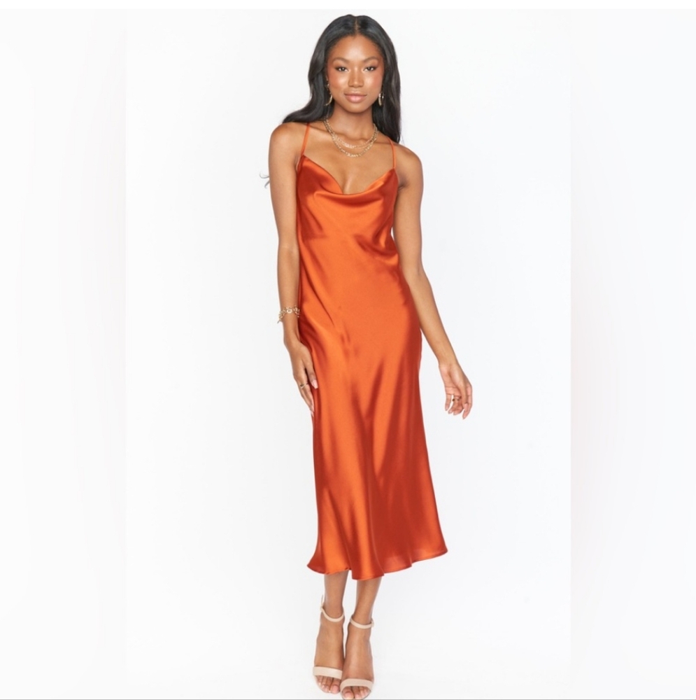 Show Me Your MuMu Verona Cowl Dress Burnt Orange Luxe Satin XS